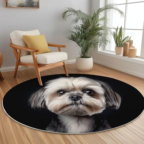 Teppich Rund 100 cm, Nahaufnahme Shih Tzu Niedlich Portrait Bedrucktes Design, Bunt Weich und Flauschig Teppiche, rutschfest Waschbar Teppich Geeignet für Wohnzimmer Schlafzimmer von Generic