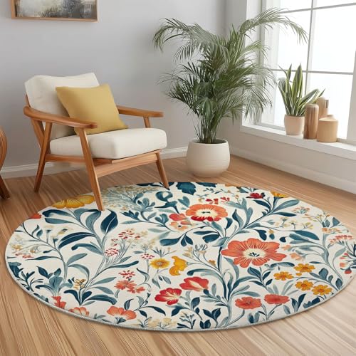 Teppich Rund 100 cm rutschfest Teppiche Runder Blumen William Morris Pflanzen Niedrigflor Waschbar Kurzflor Weich Runder Teppich for Wohnzimmer Schlafzimmer Studie Heimbüro, Rot Blau Teppich Rund 100 cm rutschfest Teppiche Runder Blumen William Morris Pflanzen Niedrigflor Waschbar Kurzflor Weich Runder Teppich for Wohnzimmer Schlafzimmer Studie Heimbüro, Rot Blau von Generic