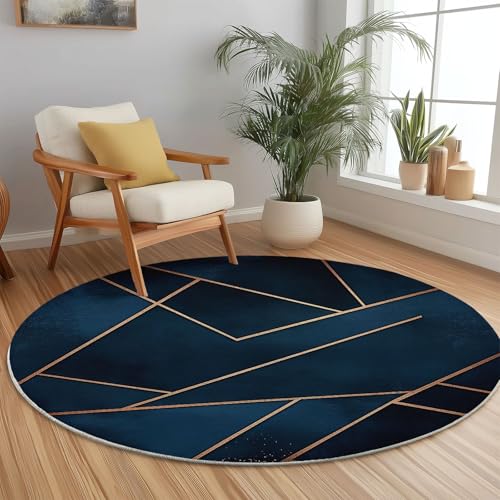 Teppich Rund 100 cm rutschfest Teppiche Runder Geometrisch Modern Linien Niedrigflor Waschbar Kurzflor Weich Runder Teppich for Wohnzimmer Schlafzimmer Studie Heimbüro, Dunkelblau Gold Teppich Rund 100 cm rutschfest Teppiche Runder Geometrisch Modern Linien Niedrigflor Waschbar Kurzflor Weich Runder Teppich for Wohnzimmer Schlafzimmer Studie Heimbüro, Dunkelblau Gold von Generic