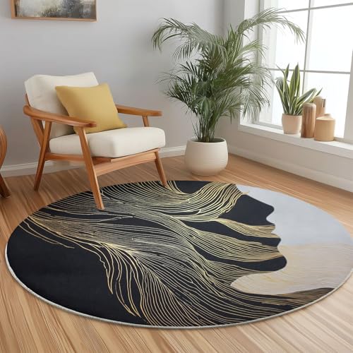 Teppich Rund 140 cm, Abstrakt Linien Frauenprofil Langes Haar Bedrucktes Design, Bunt Weich und Flauschig Teppiche, rutschfest Waschbar Teppich Geeignet für Wohnzimmer Schlafzimmer von Generic