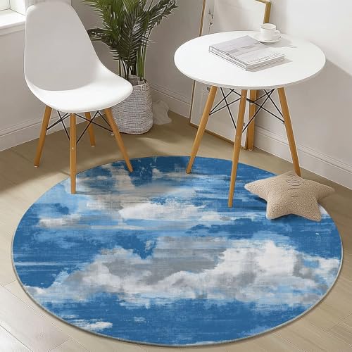 Teppich Rund 140 cm, Abstrakt Wolken Vintage Textur Bedrucktes Design, Blau Grau Weich und Flauschig Teppiche, rutschfest Waschbar Teppich Geeignet für Wohnzimmer Schlafzimmer von Generic