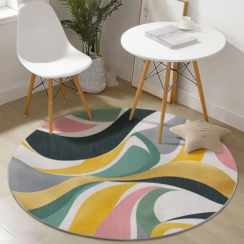 Teppich Rund 150 cm, Abstrakt Kurven Wellen Muster Runder Kurzflor Teppiche für Wohnzimmer Schlafzimmer Küchen, Bunt rutschfest Waschbar Couchtisch-Matten Teppich Rund 150 cm, Abstrakt Kurven Wellen Muster Runder Kurzflor Teppiche für Wohnzimmer Schlafzimmer Küchen, Bunt rutschfest Waschbar Couchtisch-Matten von Generic