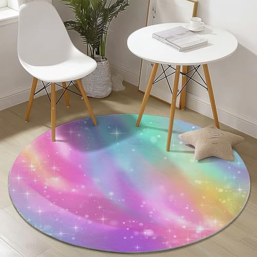 Teppich Rund 150 cm, Fantasie Regenbogen Sterne Muster Runder Kurzflor Teppiche für Wohnzimmer Schlafzimmer Küchen, Bunt rutschfest Waschbar Couchtisch-Matten Teppich Rund 150 cm, Fantasie Regenbogen Sterne Muster Runder Kurzflor Teppiche für Wohnzimmer Schlafzimmer Küchen, Bunt rutschfest Waschbar Couchtisch-Matten von Generic