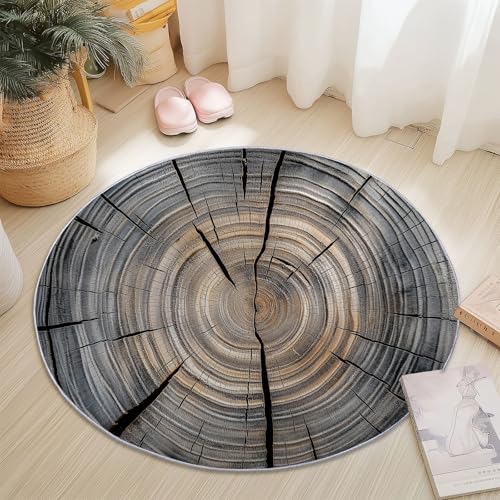 Teppich Rund 150 cm Natur Jahresringe Holzmaserung Braun – Rutschfester Kurzflor Teppich Für Wohnzimmer Schlafzimmer Kinderzimmer Büro Spielzimmer Waschbar Modern Dekorativ Weich Teppich Rund 150 cm Natur Jahresringe Holzmaserung Braun – Rutschfester Kurzflor Teppich Für Wohnzimmer Schlafzimmer Kinderzimmer Büro Spielzimmer Waschbar Modern Dekorativ Weich von Generic