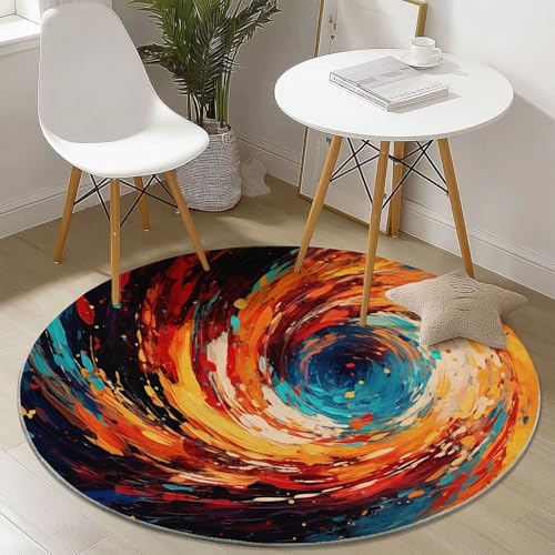 Teppich Rund 160 cm, Abstrakt Planet Wirbel Bedrucktes Design, Bunt Weich und Flauschig Teppiche, rutschfest Waschbar Teppich Geeignet für Wohnzimmer Schlafzimmer von Generic