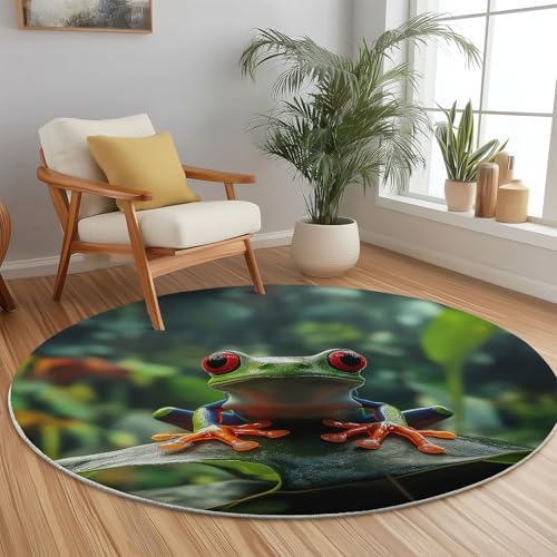 Teppich Rund 160 cm Waschbare Teppiche Frosch Natur Fotografie Blätter Bedruckter Runder Teppiche rutschfest Carpet, Grün Orange Teppich Schlafzimmer Kinderzimmer Teppich Rund 160 cm Waschbare Teppiche Frosch Natur Fotografie Blätter Bedruckter Runder Teppiche rutschfest Carpet, Grün Orange Teppich Schlafzimmer Kinderzimmer von Generic