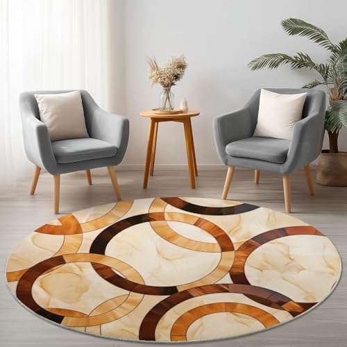 Teppich Rund 160 cm rutschfest Teppiche Runder Elegant Kreise Marmor Textur Niedrigflor Waschbar Kurzflor Weich Runder Teppich for Wohnzimmer Schlafzimmer Studie Heimbüro, Braunes Beige von Generic