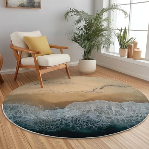 Teppich Rund 160 cm rutschfest Teppiche Runder Meereswellen Natur Strand Nahaufnahme Niedrigflor Waschbar Kurzflor Weich Runder Teppich for Wohnzimmer Schlafzimmer Studie Heimbüro, Dunkelblau Erdig Teppich Rund 160 cm rutschfest Teppiche Runder Meereswellen Natur Strand Nahaufnahme Niedrigflor Waschbar Kurzflor Weich Runder Teppich for Wohnzimmer Schlafzimmer Studie Heimbüro, Dunkelblau Erdig von Generic