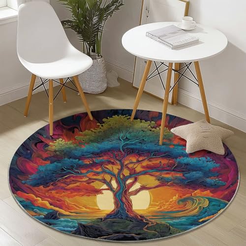 Teppich Rund 180 cm, Abstrakt Lebensbaum Muster Runder Kurzflor Teppiche für Wohnzimmer Schlafzimmer Küchen, Bunt rutschfest Waschbar Couchtisch-Matten Teppich Rund 180 cm, Abstrakt Lebensbaum Muster Runder Kurzflor Teppiche für Wohnzimmer Schlafzimmer Küchen, Bunt rutschfest Waschbar Couchtisch-Matten von Generic