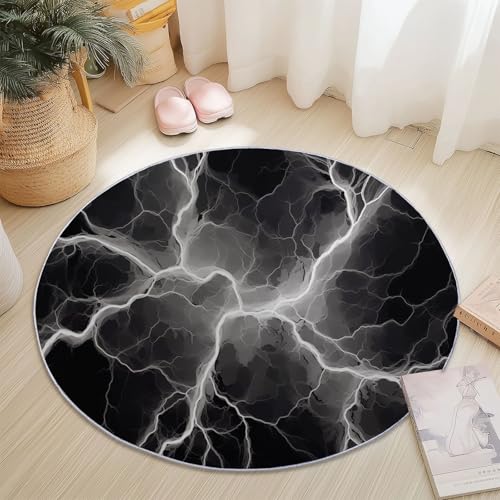 Teppich Rund 180 cm Abstrakt Blitz Diffusion Schwarz – Rutschfester Kurzflor Teppich Für Wohnzimmer Schlafzimmer Kinderzimmer Büro Spielzimmer Waschbar Modern Dekorativ Weich von Generic