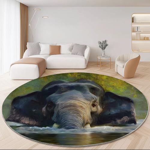 Teppich Rund 180 cm Natur Elefanten Fluss Grün – Rutschfester Kurzflor Teppich Für Wohnzimmer Schlafzimmer Kinderzimmer Büro Spielzimmer Waschbar Modern Dekorativ Weich Teppich Rund 180 cm Natur Elefanten Fluss Grün – Rutschfester Kurzflor Teppich Für Wohnzimmer Schlafzimmer Kinderzimmer Büro Spielzimmer Waschbar Modern Dekorativ Weich von Generic