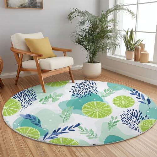 Teppich Rund 180 cm Natur Zitrone Blätter Grün – Rutschfester Kurzflor Teppich Für Wohnzimmer Schlafzimmer Kinderzimmer Büro Spielzimmer Waschbar Modern Dekorativ Weich Teppich Rund 180 cm Natur Zitrone Blätter Grün – Rutschfester Kurzflor Teppich Für Wohnzimmer Schlafzimmer Kinderzimmer Büro Spielzimmer Waschbar Modern Dekorativ Weich von Generic