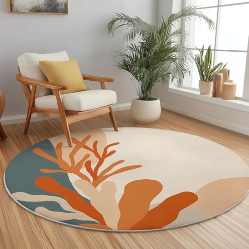 Teppich Rund 180 cm Tropisch Seetang Blätter Orange Farbe rutschfest Teppiche Runder Waschbar Rund Teppiche Kurzflor Weich Runder Teppich for Wohnzimmer Schlafzimmer Kinderzimmer Teppich Rund 180 cm Tropisch Seetang Blätter Orange Farbe rutschfest Teppiche Runder Waschbar Rund Teppiche Kurzflor Weich Runder Teppich for Wohnzimmer Schlafzimmer Kinderzimmer von Generic