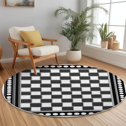 Teppich Rund 200 cm, Kurzflor Waschbar Anti Rutsch Geometrisch Modern Würfel Drucke Weich Runder Teppich für Schlafzimmer Kinderzimmer Wohnzimmer Esszimmer, Schwarz Weiß Teppich Rund 200 cm, Kurzflor Waschbar Anti Rutsch Geometrisch Modern Würfel Drucke Weich Runder Teppich für Schlafzimmer Kinderzimmer Wohnzimmer Esszimmer, Schwarz Weiß von Generic