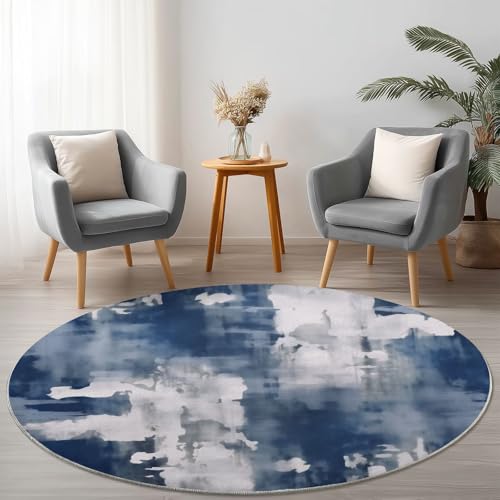 Teppich Rund 200 cm rutschfest Teppiche Runder Abstrakt Gesprenkelt Textur Niedrigflor Waschbar Kurzflor Weich Runder Teppich for Wohnzimmer Schlafzimmer Studie Heimbüro, Blau Weiß Teppich Rund 200 cm rutschfest Teppiche Runder Abstrakt Gesprenkelt Textur Niedrigflor Waschbar Kurzflor Weich Runder Teppich for Wohnzimmer Schlafzimmer Studie Heimbüro, Blau Weiß von Generic