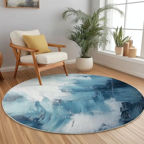 Teppich Rund 60 cm, Kurzflor Waschbar Anti Rutsch Textur Abstrakt Ölgemälde Marmor Drucke Weich Runder Teppich für Schlafzimmer Kinderzimmer Wohnzimmer Esszimmer, Blau Weiß Teppich Rund 60 cm, Kurzflor Waschbar Anti Rutsch Textur Abstrakt Ölgemälde Marmor Drucke Weich Runder Teppich für Schlafzimmer Kinderzimmer Wohnzimmer Esszimmer, Blau Weiß von Generic