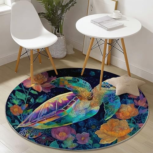 Teppich Rund 60 cm, Tiere Fantasie Schildkröten Muster Runder Kurzflor Teppiche für Wohnzimmer Schlafzimmer Küchen, Dunkelblau rutschfest Waschbar Couchtisch-Matten Teppich Rund 60 cm, Tiere Fantasie Schildkröten Muster Runder Kurzflor Teppiche für Wohnzimmer Schlafzimmer Küchen, Dunkelblau rutschfest Waschbar Couchtisch-Matten von Generic
