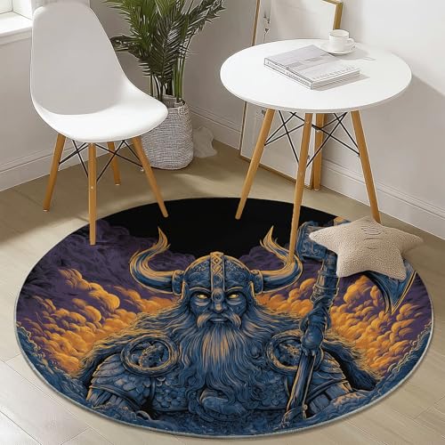 Teppich Rund 60 cm, Traditionell Wikinger Krieger Muster Runder Kurzflor Teppiche für Wohnzimmer Schlafzimmer Küchen, Dunkelblau rutschfest Waschbar Couchtisch-Matten Teppich Rund 60 cm, Traditionell Wikinger Krieger Muster Runder Kurzflor Teppiche für Wohnzimmer Schlafzimmer Küchen, Dunkelblau rutschfest Waschbar Couchtisch-Matten von Generic