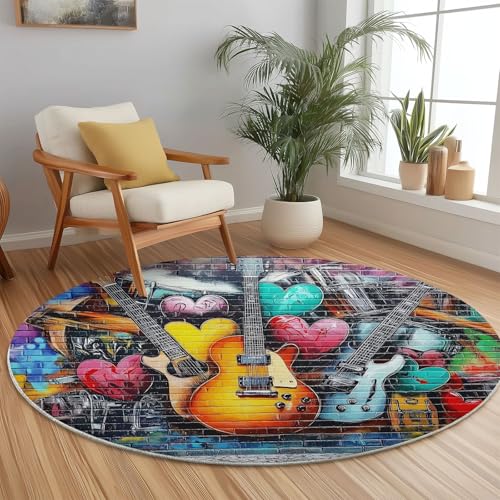 Teppich Rund 60 cm Teppich Wohnzimmer Bunt Waschbarer Abstrakt Gitarre Graffiti Wandfliesen Teppiche Schlafzimmer Teppiche Kurzflor für Wohnzimmer Schlafzimmer Esszimmer Teppich Rund 60 cm Teppich Wohnzimmer Bunt Waschbarer Abstrakt Gitarre Graffiti Wandfliesen Teppiche Schlafzimmer Teppiche Kurzflor für Wohnzimmer Schlafzimmer Esszimmer von Generic