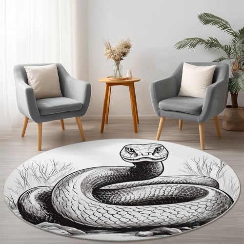 Teppich Rund 60 cm Waschbare Teppiche Handgezeichnet Tier Schlange Bedruckter Runder Teppiche rutschfest Carpet, Grau Schwarz Teppich Schlafzimmer Kinderzimmer Teppich Rund 60 cm Waschbare Teppiche Handgezeichnet Tier Schlange Bedruckter Runder Teppiche rutschfest Carpet, Grau Schwarz Teppich Schlafzimmer Kinderzimmer von Generic