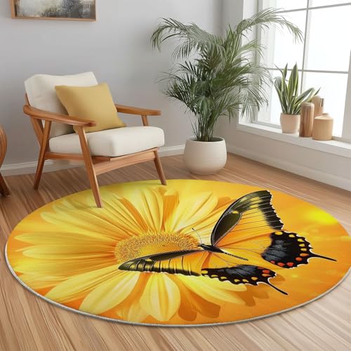 Teppich Rund 60 cm rutschfest Teppiche Runder Schmetterling Natur Chrysantheme Pflanzen Niedrigflor Waschbar Kurzflor Weich Runder Teppich for Wohnzimmer Schlafzimmer Studie Heimbüro, Gelb Schwarz Teppich Rund 60 cm rutschfest Teppiche Runder Schmetterling Natur Chrysantheme Pflanzen Niedrigflor Waschbar Kurzflor Weich Runder Teppich for Wohnzimmer Schlafzimmer Studie Heimbüro, Gelb Schwarz von Generic