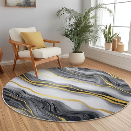 Teppich Rund 80 cm Waschbare Teppiche Marmorstruktur Abstrakt Linien Bedruckter Runder Teppiche rutschfest Carpet, Gold Dunkelgrau Teppich Schlafzimmer Kinderzimmer Teppich Rund 80 cm Waschbare Teppiche Marmorstruktur Abstrakt Linien Bedruckter Runder Teppiche rutschfest Carpet, Gold Dunkelgrau Teppich Schlafzimmer Kinderzimmer von Generic