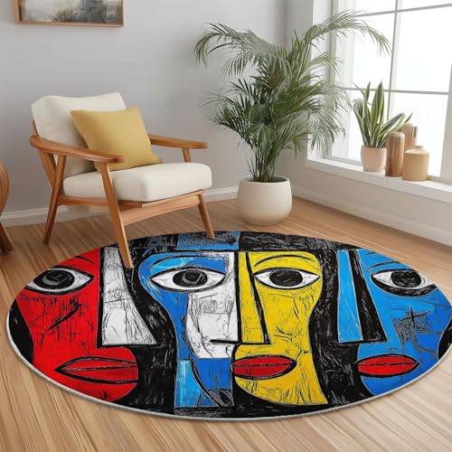 Teppich Rund 90 cm rutschfest Teppiche Runder Menschliches Gesicht Abstrakt Geometrische Formen Niedrigflor Waschbar Kurzflor Weich Runder Teppich for Wohnzimmer Schlafzimmer, Gelb Blau Teppich Rund 90 cm rutschfest Teppiche Runder Menschliches Gesicht Abstrakt Geometrische Formen Niedrigflor Waschbar Kurzflor Weich Runder Teppich for Wohnzimmer Schlafzimmer, Gelb Blau von Generic