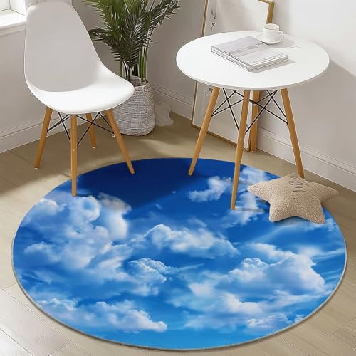 Teppich Rund Natur Blauer Himmel Und Weiße Wolken Thema Wohnzimmerteppich, 180 cm Modern rutschfest Runder Teppich, Blau Waschbarer Innenbereich Teppiche für Essbereich Arbeitszimmer Flur Teppich Rund Natur Blauer Himmel Und Weiße Wolken Thema Wohnzimmerteppich, 180 cm Modern rutschfest Runder Teppich, Blau Waschbarer Innenbereich Teppiche für Essbereich Arbeitszimmer Flur von Generic