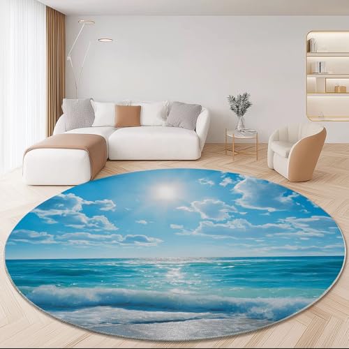 Teppich Rund Natur Küstenlandschaft Thema Wohnzimmerteppich, 60 cm Modern rutschfest Runder Teppich, Blau Waschbarer Innenbereich Teppiche für Essbereich Arbeitszimmer Flur Teppich Rund Natur Küstenlandschaft Thema Wohnzimmerteppich, 60 cm Modern rutschfest Runder Teppich, Blau Waschbarer Innenbereich Teppiche für Essbereich Arbeitszimmer Flur von Generic