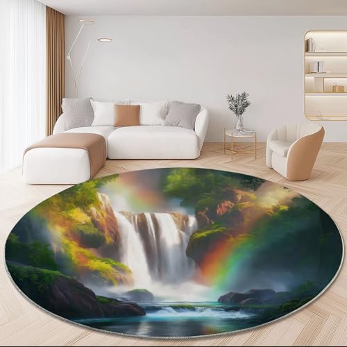 Teppich Rund Natur Wasserfall Regenbogen Thema Wohnzimmerteppich, 160 cm Modern rutschfest Runder Teppich, Bunt Waschbarer Innenbereich Teppiche für Essbereich Arbeitszimmer Flur Teppich Rund Natur Wasserfall Regenbogen Thema Wohnzimmerteppich, 160 cm Modern rutschfest Runder Teppich, Bunt Waschbarer Innenbereich Teppiche für Essbereich Arbeitszimmer Flur von Generic
