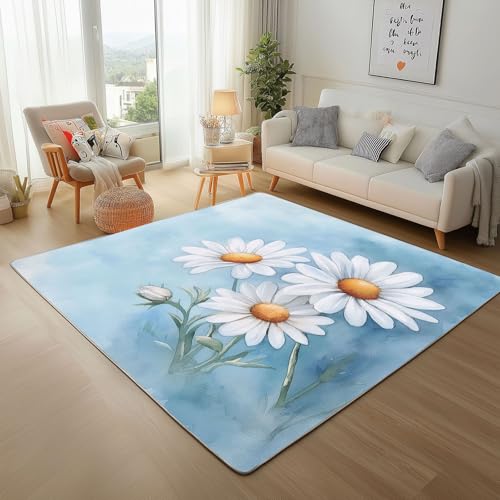 Teppich Schlafzimmer Gemalte Kunst Gänseblümchen Blau Wohnzimmer Teppich Waschbar Kurzer Flor, Antirutsch Teppiche für Esszimmer, Bettvorleger, Natur Pflanzen Blumen Teppisch 180x240cm Teppich Schlafzimmer Gemalte Kunst Gänseblümchen Blau Wohnzimmer Teppich Waschbar Kurzer Flor, Antirutsch Teppiche für Esszimmer, Bettvorleger, Natur Pflanzen Blumen Teppisch 180x240cm von Generic