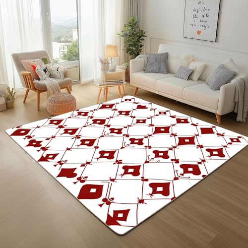 Teppich Schlafzimmer Geometrie Spielkarten Muster Wohnzimmer Teppich Waschbar Kurzer Flor, Antirutsch Teppiche für Esszimmer, Bettvorleger, Geometrie Blumen Rot Teppisch 200x300cm Teppich Schlafzimmer Geometrie Spielkarten Muster Wohnzimmer Teppich Waschbar Kurzer Flor, Antirutsch Teppiche für Esszimmer, Bettvorleger, Geometrie Blumen Rot Teppisch 200x300cm von Generic