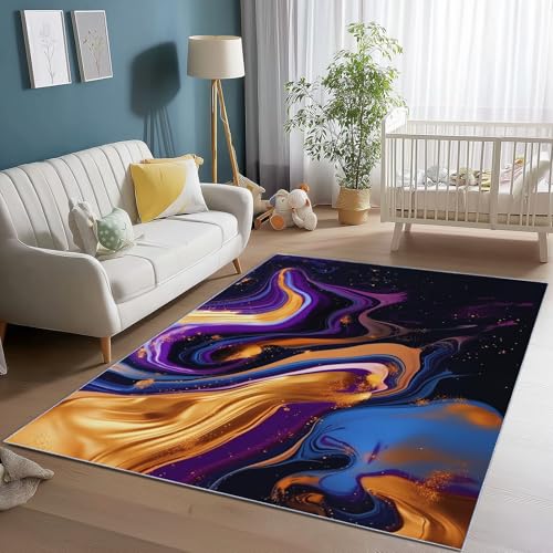 Teppich Schlafzimmer Kurzflor 160 x 230 cm Wohnzimmer Rechteck rutschfeste Teppich, Abstrakt Flüssigkeit Wellen Textur Muster Dekoration Carpets, Weich Flauschiger Waschbar Teppiche - Bunt Teppich Schlafzimmer Kurzflor 160 x 230 cm Wohnzimmer Rechteck rutschfeste Teppich, Abstrakt Flüssigkeit Wellen Textur Muster Dekoration Carpets, Weich Flauschiger Waschbar Teppiche - Bunt von Generic