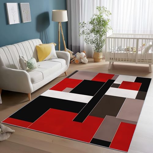 Teppich Schlafzimmer Kurzflor 160 x 230 cm Wohnzimmer Rechteck rutschfeste Teppich, Einfach Geometrisch Linien Modern Muster Dekoration Carpets, Weich Flauschiger Waschbar Teppiche - Bunt Teppich Schlafzimmer Kurzflor 160 x 230 cm Wohnzimmer Rechteck rutschfeste Teppich, Einfach Geometrisch Linien Modern Muster Dekoration Carpets, Weich Flauschiger Waschbar Teppiche - Bunt von Generic
