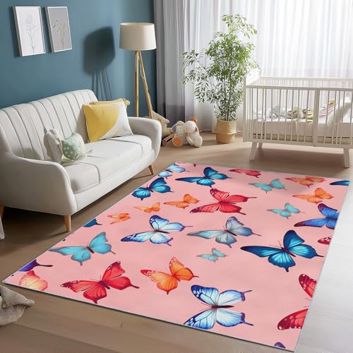 Teppich Schlafzimmer Kurzflor 160 x 230 cm Wohnzimmer Rechteck rutschfeste Teppich, Einfach Schmetterling Elegant Muster Dekoration Carpets, Weich Flauschiger Waschbar Teppiche - Bunt Teppich Schlafzimmer Kurzflor 160 x 230 cm Wohnzimmer Rechteck rutschfeste Teppich, Einfach Schmetterling Elegant Muster Dekoration Carpets, Weich Flauschiger Waschbar Teppiche - Bunt von Generic