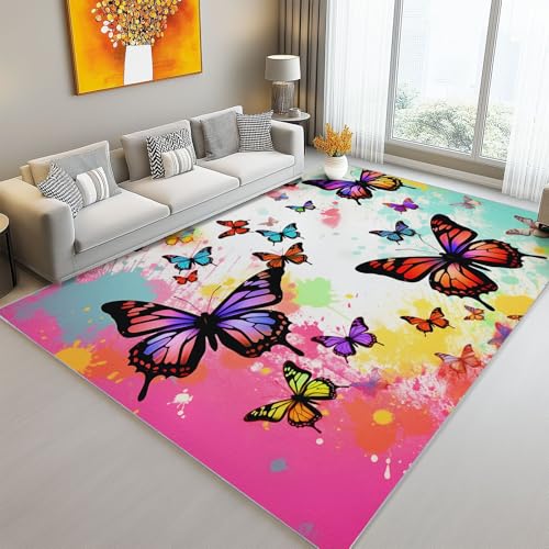 Teppich Schlafzimmer Kurzflor 160 x 230 cm Wohnzimmer Rechteck rutschfeste Teppich, Graffiti Schmetterling Textur Muster Dekoration Carpets, Weich Flauschiger Waschbar Teppiche - Bunt Teppich Schlafzimmer Kurzflor 160 x 230 cm Wohnzimmer Rechteck rutschfeste Teppich, Graffiti Schmetterling Textur Muster Dekoration Carpets, Weich Flauschiger Waschbar Teppiche - Bunt von Generic