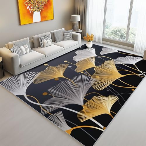 Teppich Schlafzimmer Kurzflor 160 x 230 cm Wohnzimmer Rechteck rutschfeste Teppich, Modern Abstrakt Ginkgoblätter Textur Muster Dekoration Carpets, Weich Flauschiger Waschbar Teppiche - Bunt Teppich Schlafzimmer Kurzflor 160 x 230 cm Wohnzimmer Rechteck rutschfeste Teppich, Modern Abstrakt Ginkgoblätter Textur Muster Dekoration Carpets, Weich Flauschiger Waschbar Teppiche - Bunt von Generic