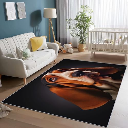 Teppich Schlafzimmer Kurzflor 160 x 230 cm Wohnzimmer Rechteck rutschfeste Teppich, Nahaufnahme Porträt Hund Muster Dekoration Carpets, Weich Flauschiger Waschbar Teppiche - Bunt von Generic