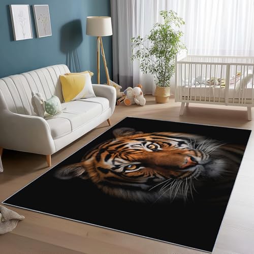 Teppich Schlafzimmer Kurzflor 160 x 230 cm Wohnzimmer Rechteck rutschfeste Teppich, Nahaufnahme Porträt Tiger Muster Dekoration Carpets, Weich Flauschiger Waschbar Teppiche - Bunt von Generic