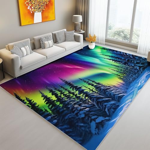 Teppich Schlafzimmer Kurzflor 160 x 230 cm Wohnzimmer Rechteck rutschfeste Teppich, Natur Aurora Kiefern Schnee Muster Dekoration Carpets, Weich Flauschiger Waschbar Teppiche - Bunt Teppich Schlafzimmer Kurzflor 160 x 230 cm Wohnzimmer Rechteck rutschfeste Teppich, Natur Aurora Kiefern Schnee Muster Dekoration Carpets, Weich Flauschiger Waschbar Teppiche - Bunt von Generic