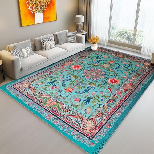 Teppich Schlafzimmer Pflegeleicht - Blaugrün Teppich Kurzflor Waschbar Bodenmatte 180 x 240 cm für Wohnzimmer und Jugendzimmer Jungen Vintage Stickerei Vögel Blumen Personalisiert Teppiche Teppich Schlafzimmer Pflegeleicht - Blaugrün Teppich Kurzflor Waschbar Bodenmatte 180 x 240 cm für Wohnzimmer und Jugendzimmer Jungen Vintage Stickerei Vögel Blumen Personalisiert Teppiche von Generic