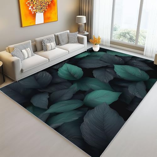 Teppich Schlafzimmer Pflegeleicht - Dunkelgrün Teppich Kurzflor Waschbar Bodenmatte 140 x 200 cm für Wohnzimmer und Jugendzimmer Jungen Abstrakt Filmplakat Pflanzen und Blätter Teppiche Teppich Schlafzimmer Pflegeleicht - Dunkelgrün Teppich Kurzflor Waschbar Bodenmatte 140 x 200 cm für Wohnzimmer und Jugendzimmer Jungen Abstrakt Filmplakat Pflanzen und Blätter Teppiche von Generic