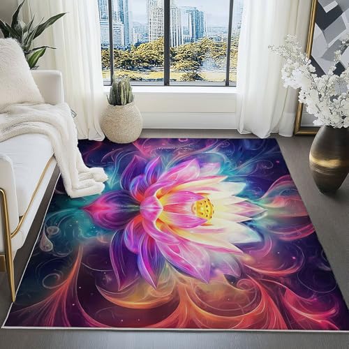 Teppich Surrealismus Fantasy Blumen Thema für Wohnzimmer Esszimmer Schmücken, Waschbar Superfeiner Kaschmir Schlafzimmer Großer Teppich mit Rutschfester Rückseite 160 x 230 cm, Bunt von Generic