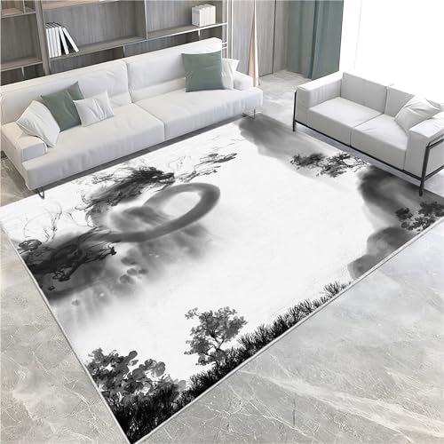 Teppich Tuschemalerei Chinesischer Drache 160x230 cm Wohnzimmer Teppich Schlafzimmer Teppich Modern Waschbarer Kurzflor Teppiche rutschfest Flauschig Weiche Teppiche von Generic