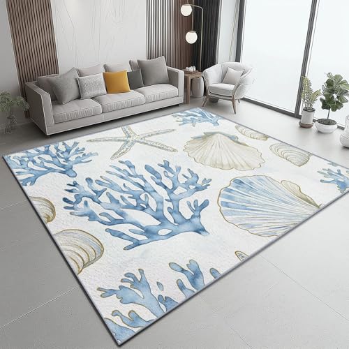 Teppich Unterwasserlebewesen, Muscheln und Seesterne, Teppich WohnzimmerModerner Kurzflor Schlafzimmer Waschbar rutschfest Design 90 x 150 cm für Esszimmer Büro Bereich Dekor Schwarz Blau Gold Weiß Teppich Unterwasserlebewesen, Muscheln und Seesterne, Teppich WohnzimmerModerner Kurzflor Schlafzimmer Waschbar rutschfest Design 90 x 150 cm für Esszimmer Büro Bereich Dekor Schwarz Blau Gold Weiß von Generic