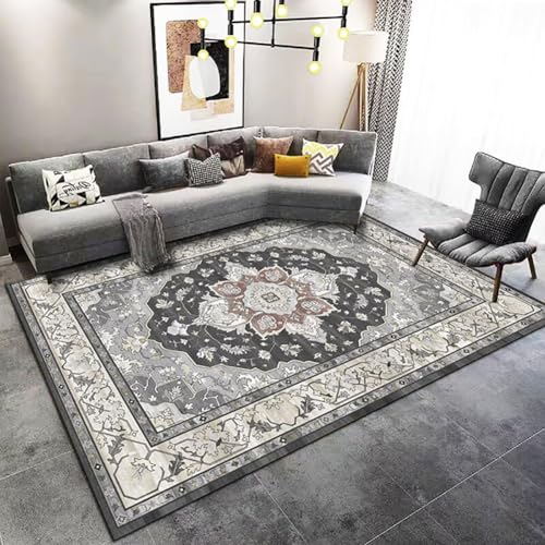 Teppich Waschbar Wohnzimmer Teppiche Fein rutschfest Für Zimmer Esszimmer Teppich Küche Teppich Vintage, Grey, 100 x 150 cm (Rectangular) von Generic