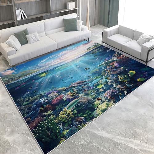 Teppich Waschbar in Waschmaschine Kreaturen der Meereswelt Teppich Wohnzimmer Wohnkultur Flanell Rug Couchtisch Schlafzimmer Nachttisch Matte Großer Teppich 120 x 170cm von Generic