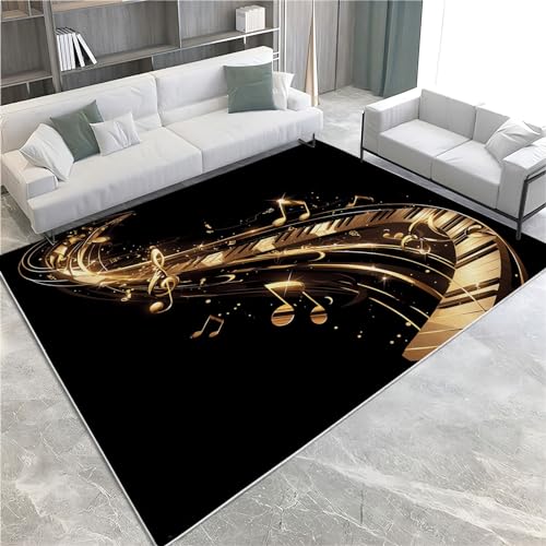 Teppich Waschbar in Waschmaschine Musik goldene Noten Teppich Wohnzimmer Wohnkultur Flanell Rug Couchtisch Schlafzimmer Nachttisch Matte Großer Teppich 180 x 240cm von Generic