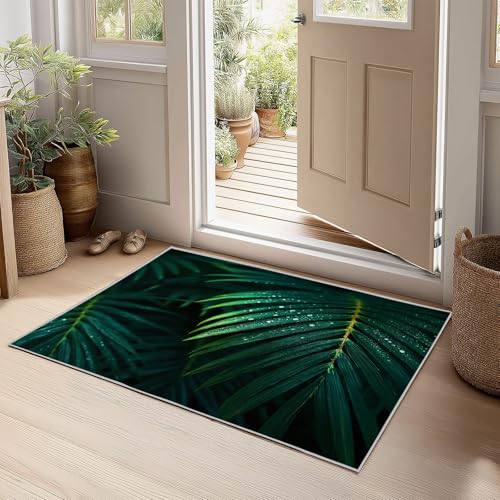 Teppich Waschbar rutschfest Dunkelgrün, Teppich mit bedrucktem Exquisit Natur Palmblätter Kurzflor – für Wohnzimmer und Esszimmer 120 x 170 cm Teppich Waschbar rutschfest Dunkelgrün, Teppich mit bedrucktem Exquisit Natur Palmblätter Kurzflor – für Wohnzimmer und Esszimmer 120 x 170 cm von Generic