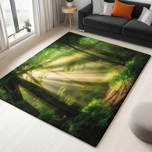 Teppich Waschbar rutschfest Grün, Teppich mit bedrucktem Kurzflor Natur Dschungel Geheimnisvoll, Wurfteppich für das Wohnzimmer und Esszimmer, 180 x 240 cm Teppich Waschbar rutschfest Grün, Teppich mit bedrucktem Kurzflor Natur Dschungel Geheimnisvoll, Wurfteppich für das Wohnzimmer und Esszimmer, 180 x 240 cm von Generic